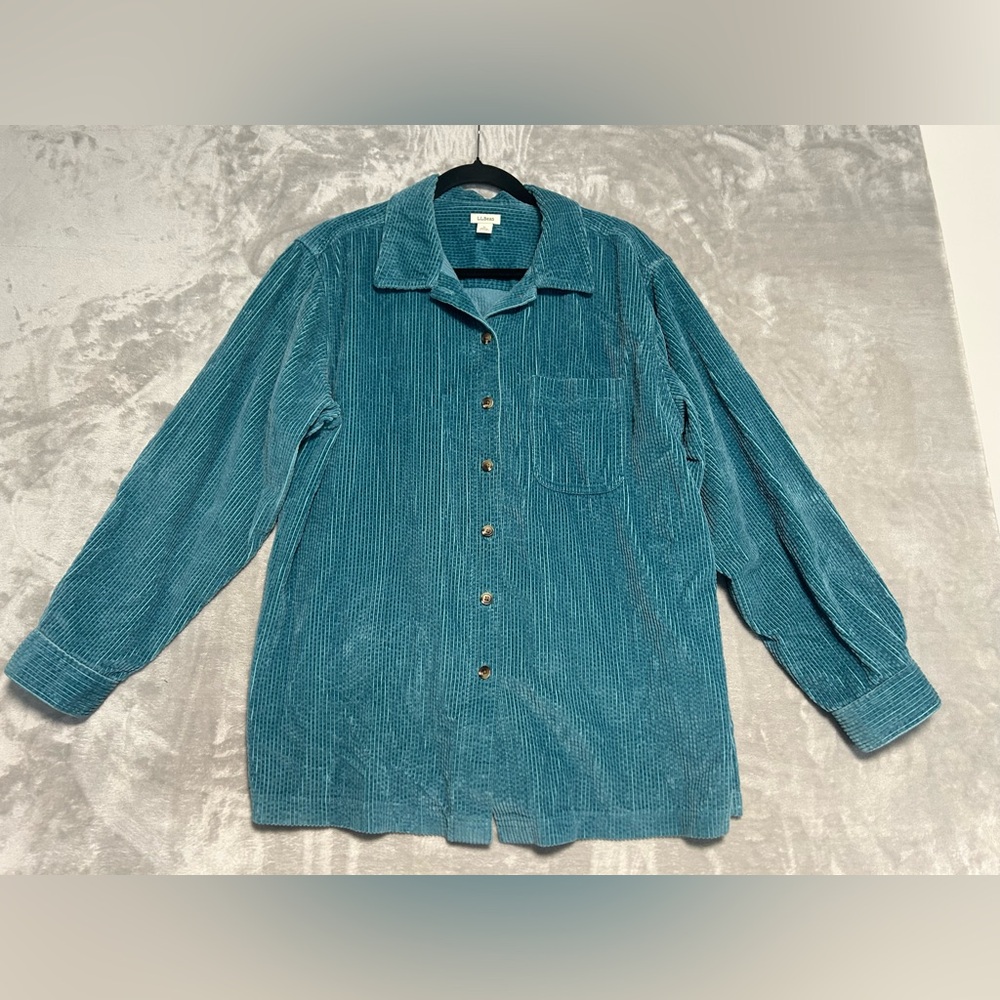 LL Bean Corduroy Relaxed Shirt Jacket Women’s Large Turquoise Blue